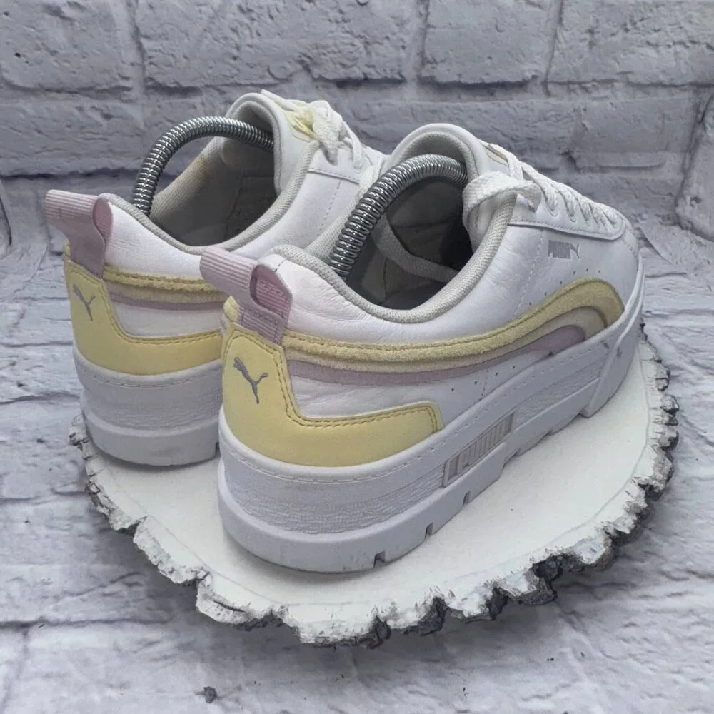 Puma Women's Size 11 Mayze Platform White Yellow Pink Sneakers Casual Shoes - Picture 8 of 12